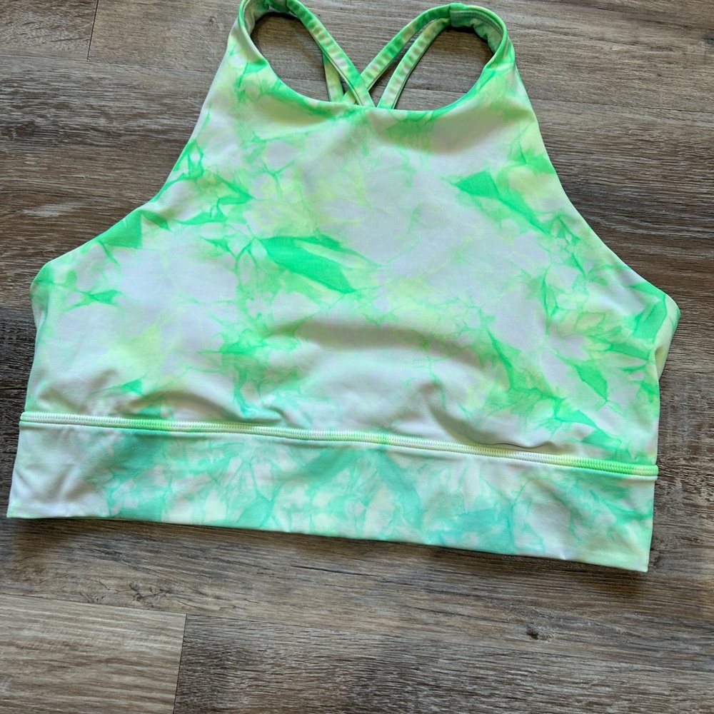 lululemon athletica Green & White Tie-Dye High Neck Sports Bra